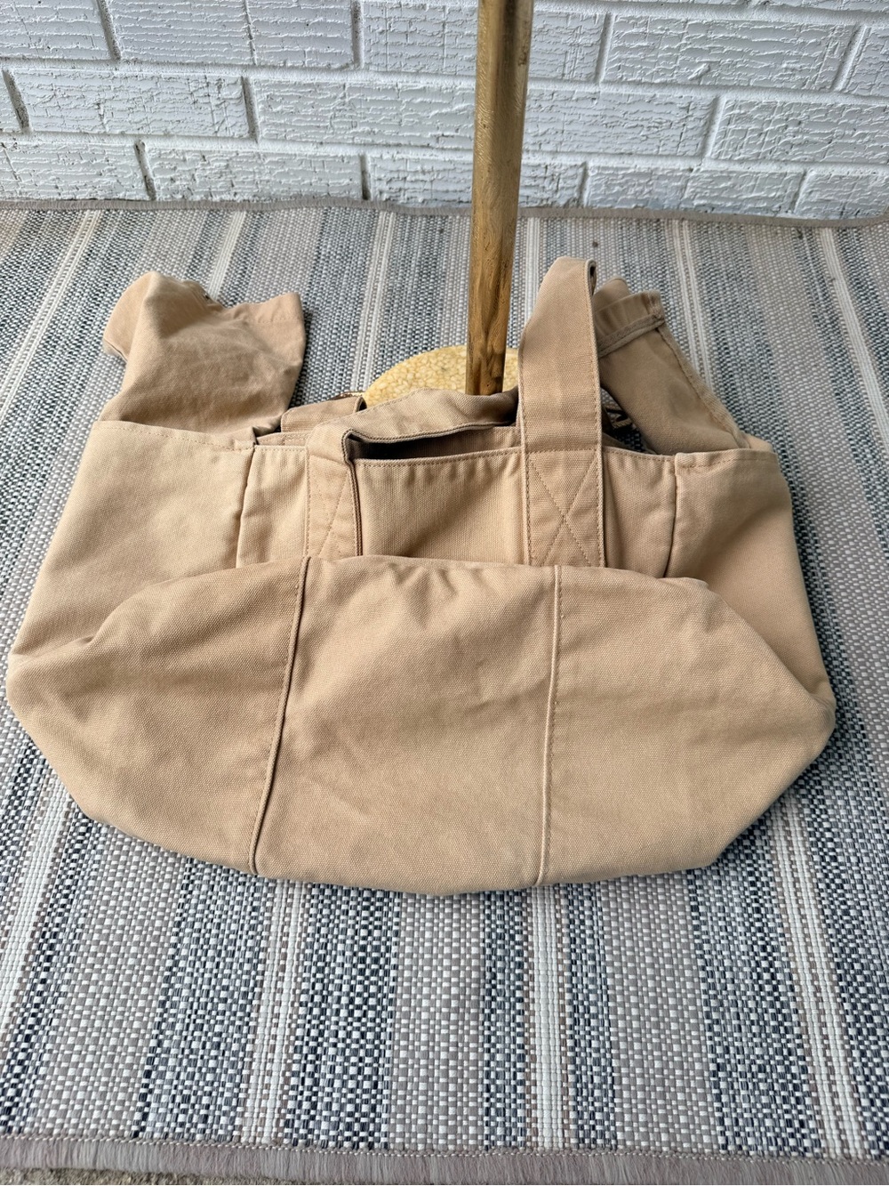 J.CREW Canvas Tote Bag Tan Khaki Large Weekender Vintage Snap Thick Cotton - Picture 4 of 7